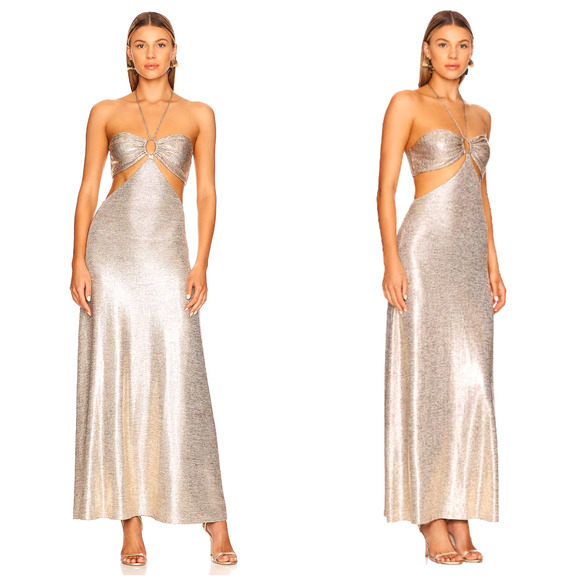 NEW Significant Other Maxi Dress Womens 10 Cut Out Halter Metallic Gown Chloe - Picture 7 of 10